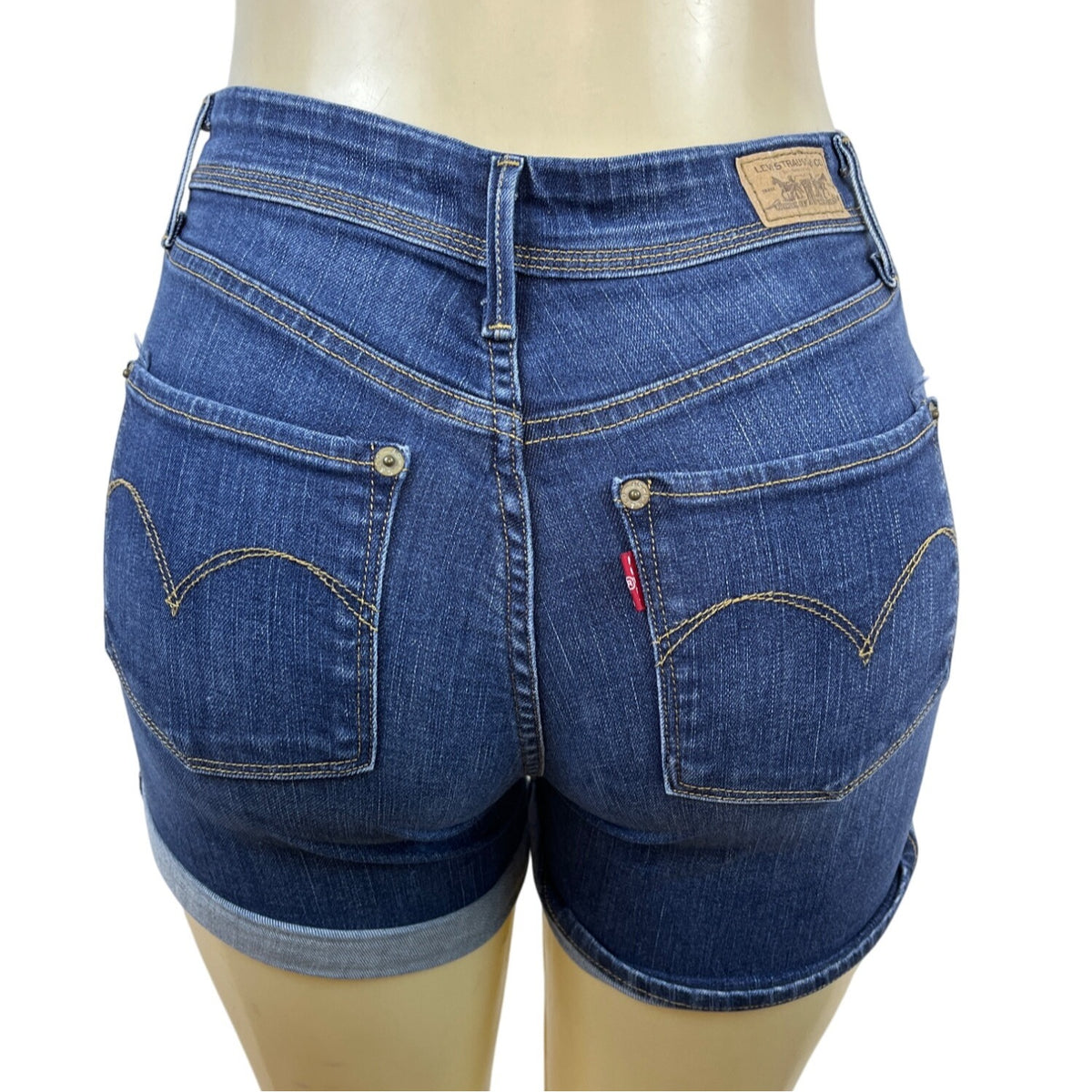 Levis Women's Denim Shorts Rolled Hem Mid Rise Medium Wash Blue Size 2