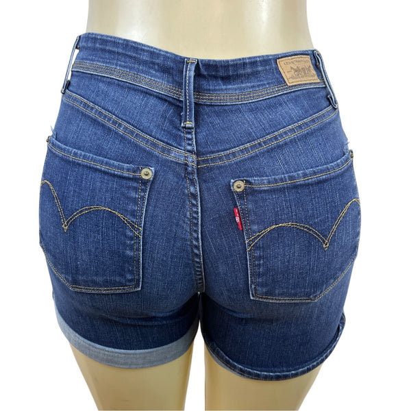 Levis Women's Denim Shorts Rolled Hem Mid Rise Medium Wash Blue Size 2
