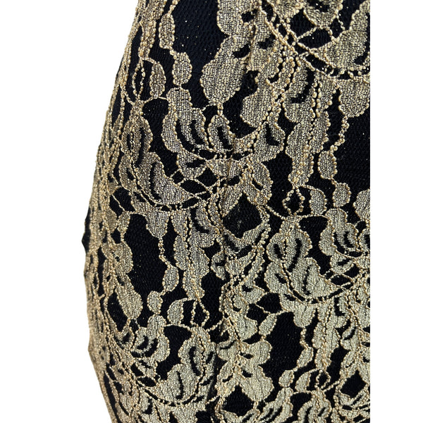 Nightway Black & Gold Halter Mermaid Long Lace Formal Dress Floral Sz 6
