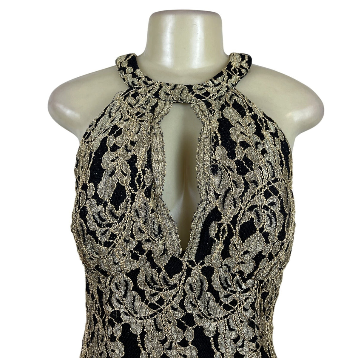 Nightway Black & Gold Halter Mermaid Long Lace Formal Dress Floral Sz 6