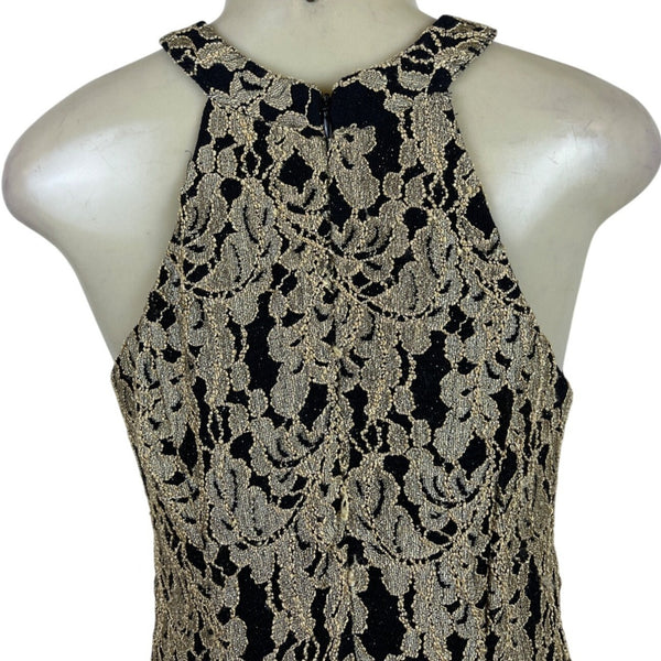 Nightway Black & Gold Halter Mermaid Long Lace Formal Dress Floral Sz 6