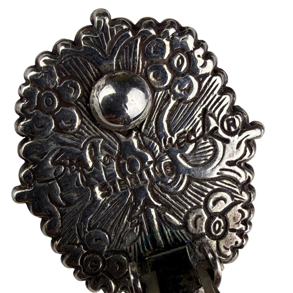 Vintage Sterling Silver 925 Clip-On Earrings Floral Etched MOP Cabochons Unique