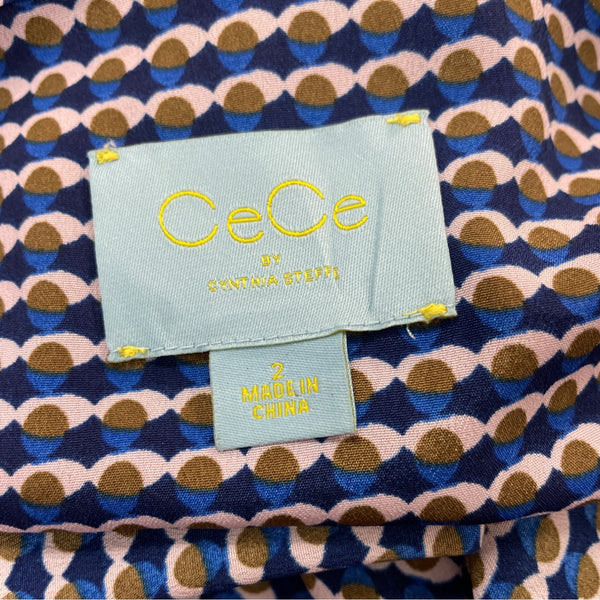 CeCe By Cynthia Steffe Womens Patterned Bow Tie Neck Dress Size 2