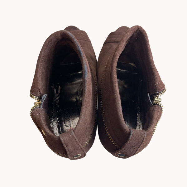 DbDk Fashion Women's Brown Suede Nicky Frances Heeled Booties Sz 8