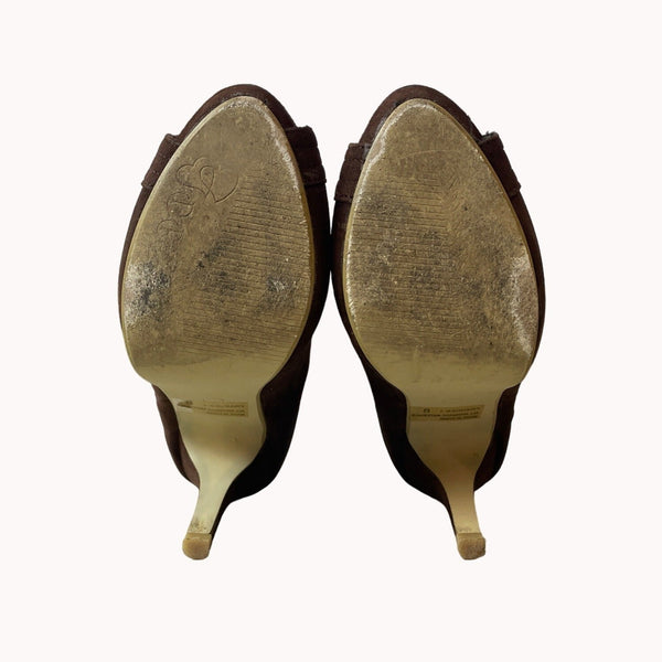 DbDk Fashion Women's Brown Suede Nicky Frances Heeled Booties Sz 8