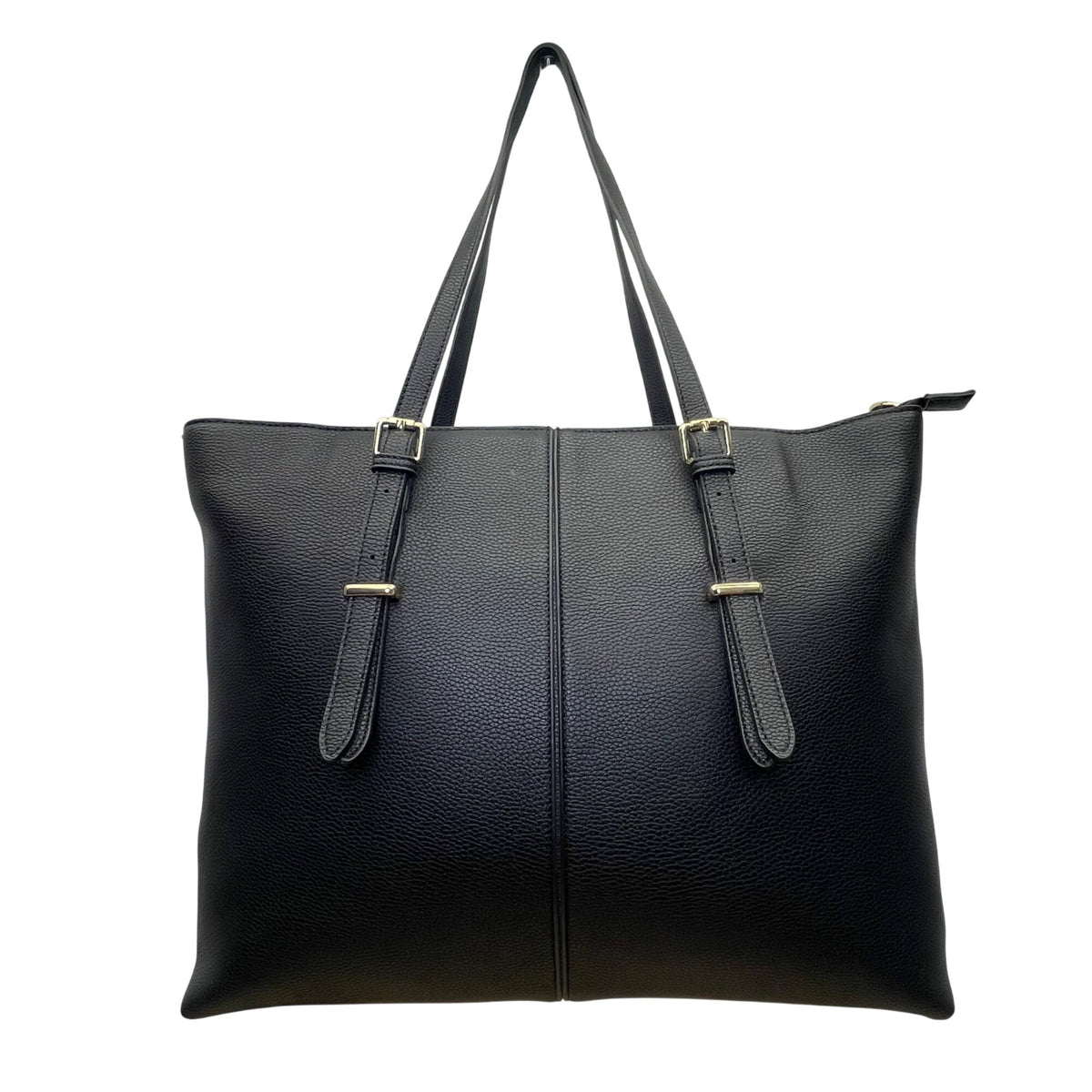 Women’s Black Faux Leather With Adjustable Straps & Gold Accents Tote Bag