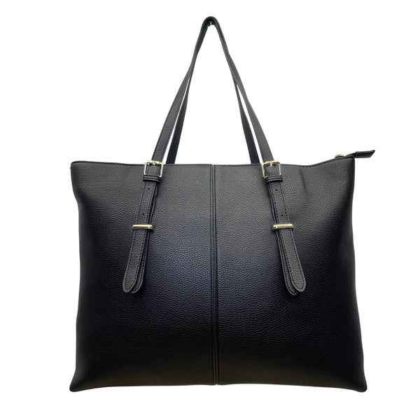 Women’s Black Faux Leather With Adjustable Straps & Gold Accents Tote Bag