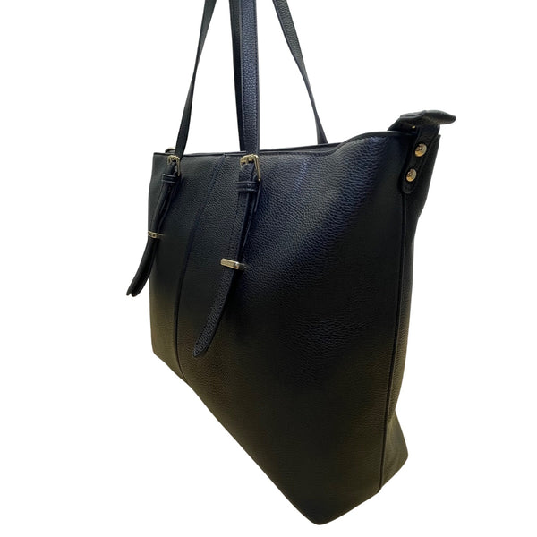 Women’s Black Faux Leather With Adjustable Straps & Gold Accents Tote Bag