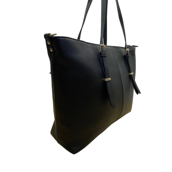 Women’s Black Faux Leather With Adjustable Straps & Gold Accents Tote Bag