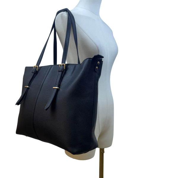 Women’s Black Faux Leather With Adjustable Straps & Gold Accents Tote Bag