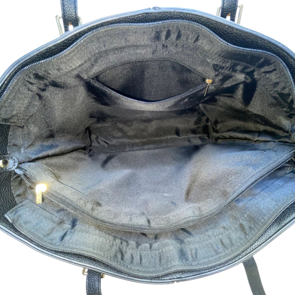 Women’s Black Faux Leather With Adjustable Straps & Gold Accents Tote Bag