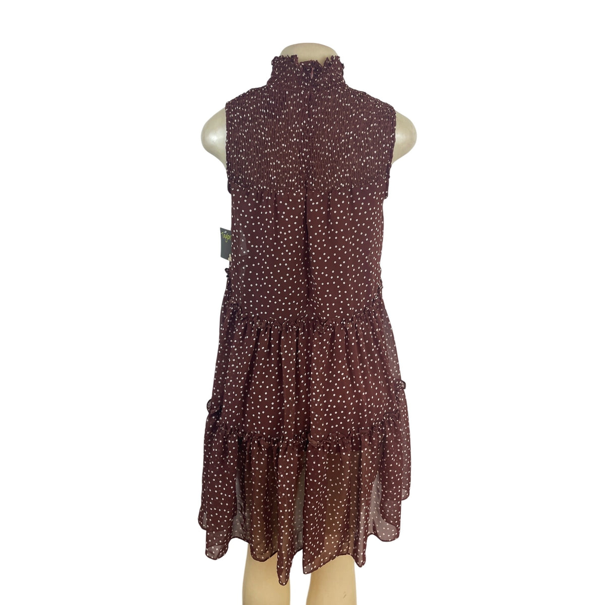 Taylor Women's Brown Polka Dot Tiered Dress With Mock Neck Sz XS - New