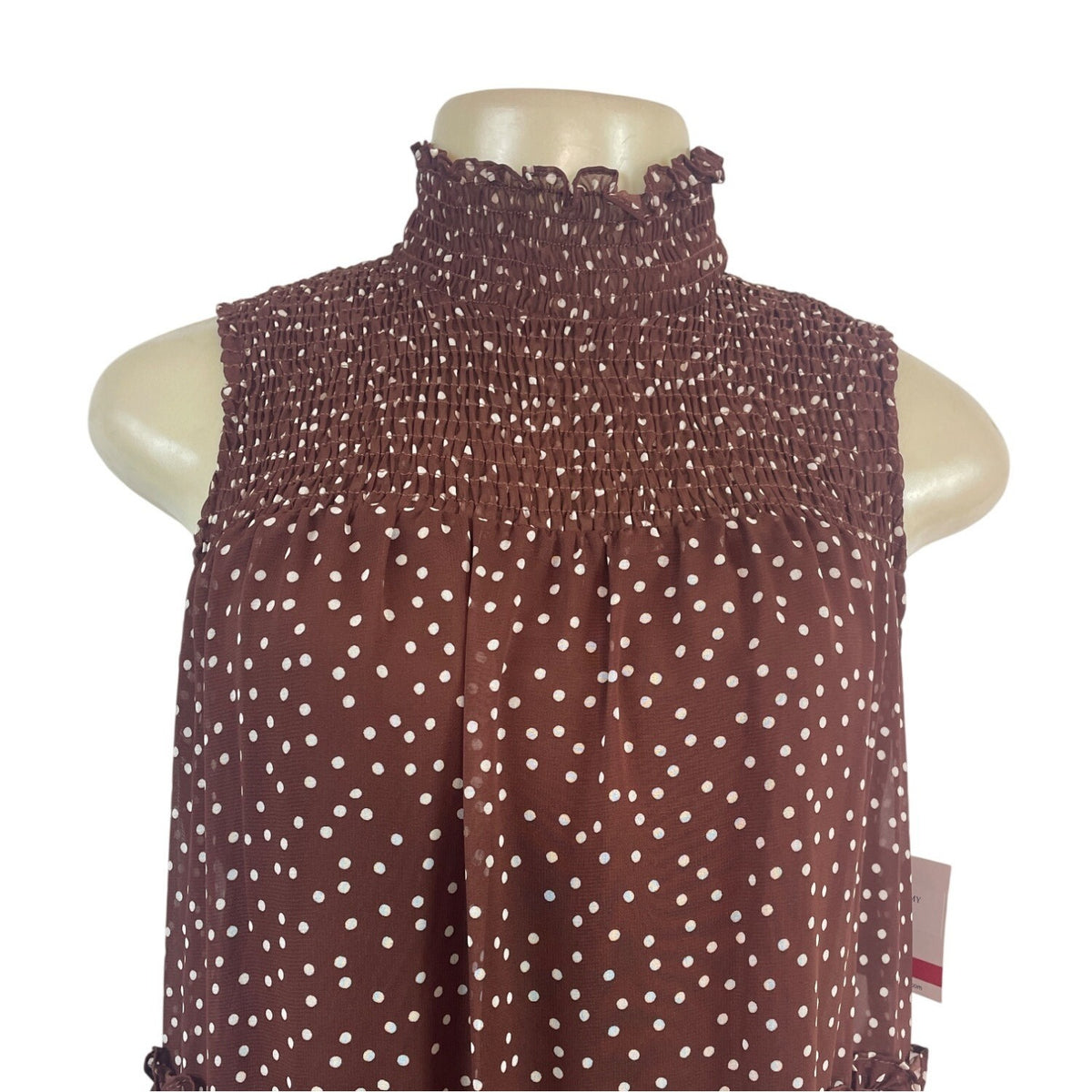 Taylor Women's Brown Polka Dot Tiered Dress With Mock Neck Sz XS - New