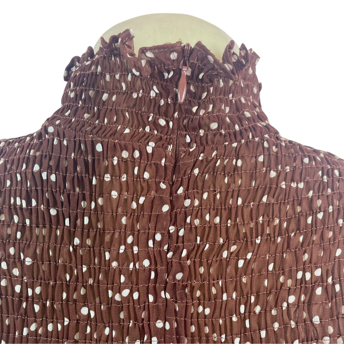 Taylor Women's Brown Polka Dot Tiered Dress With Mock Neck Sz XS - New
