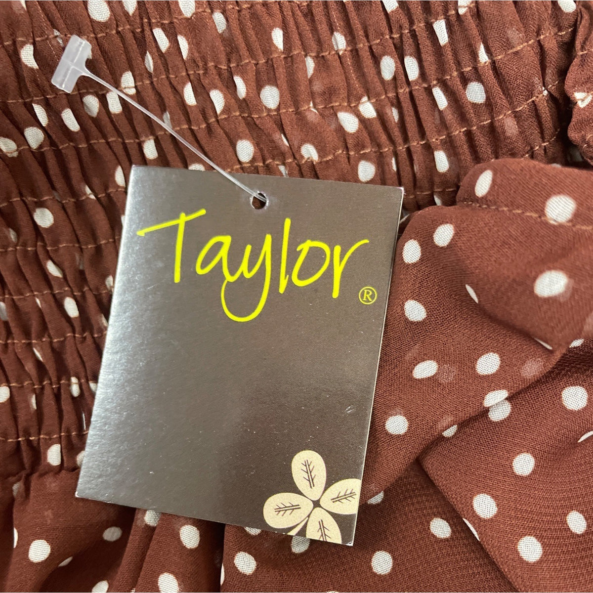 Taylor Women's Brown Polka Dot Tiered Dress With Mock Neck Sz XS - New