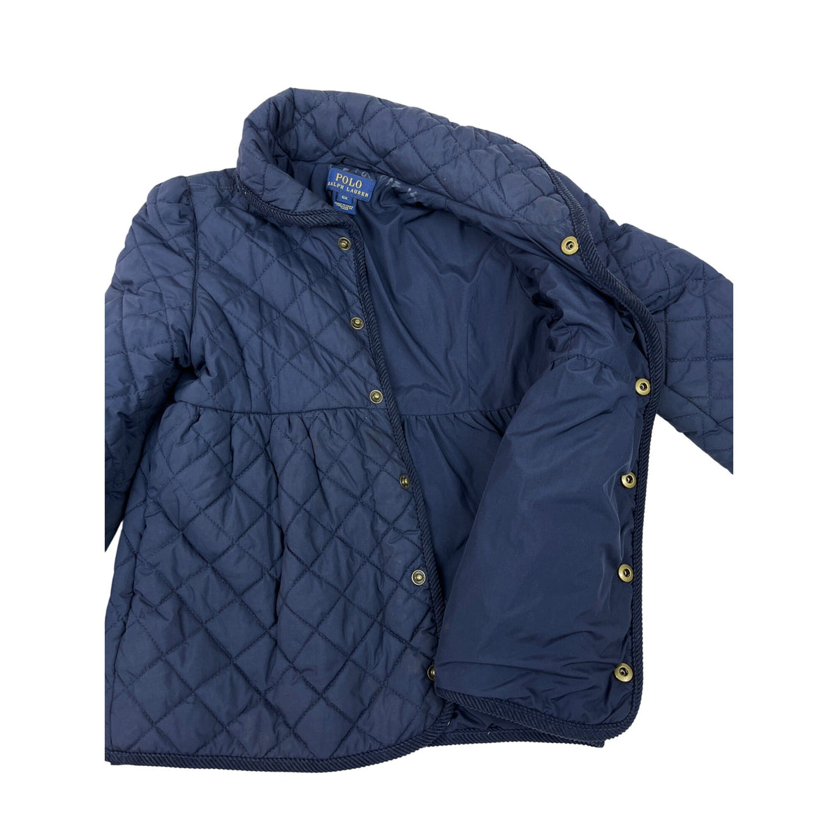 Polo Ralph Lauren Girls Quilted Navy Blue Jacket With Gold Snap Buttons Size 6X
