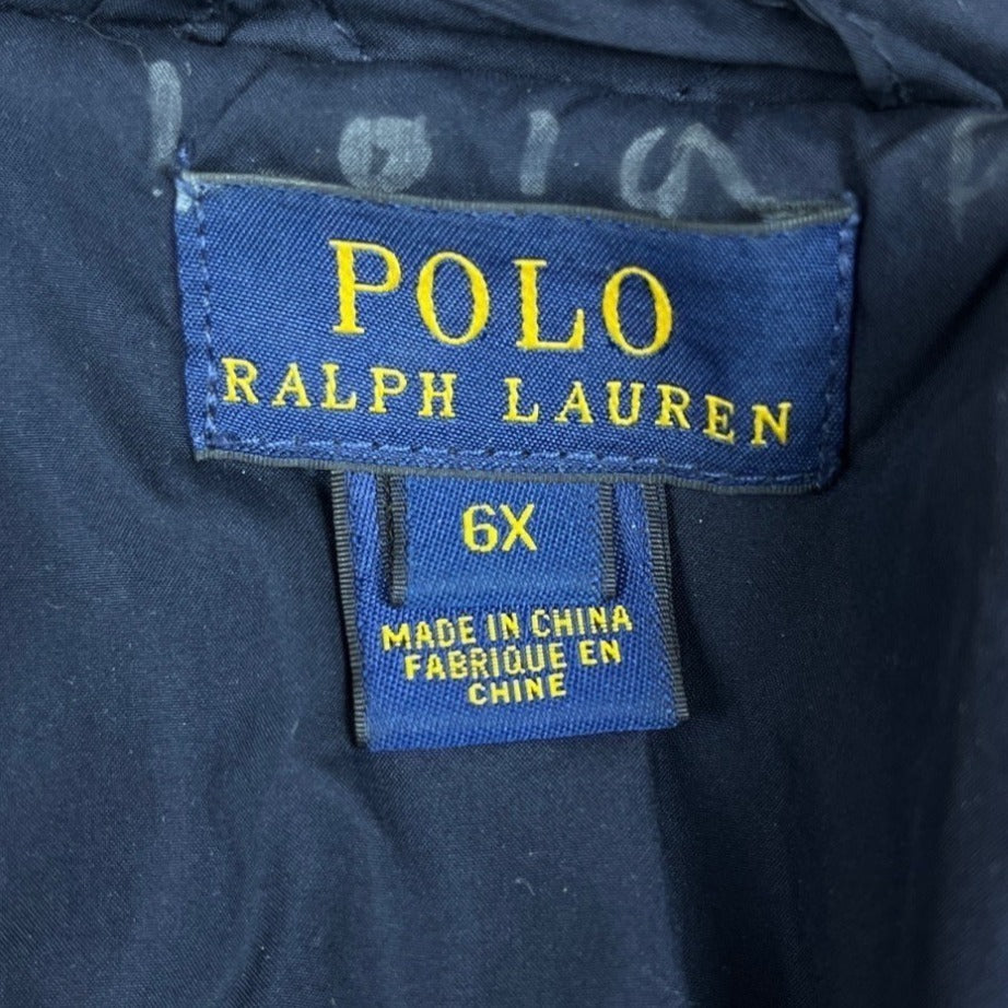 Polo Ralph Lauren Girls Quilted Navy Blue Jacket With Gold Snap Buttons Size 6X