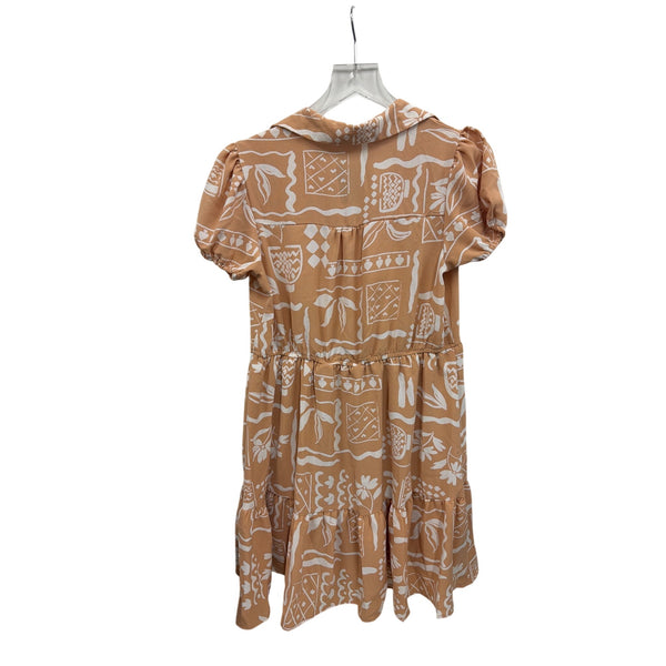 Mine Womens Beige/White Rayon Collared Short Sleeve Tiered Graphic Dress Medium