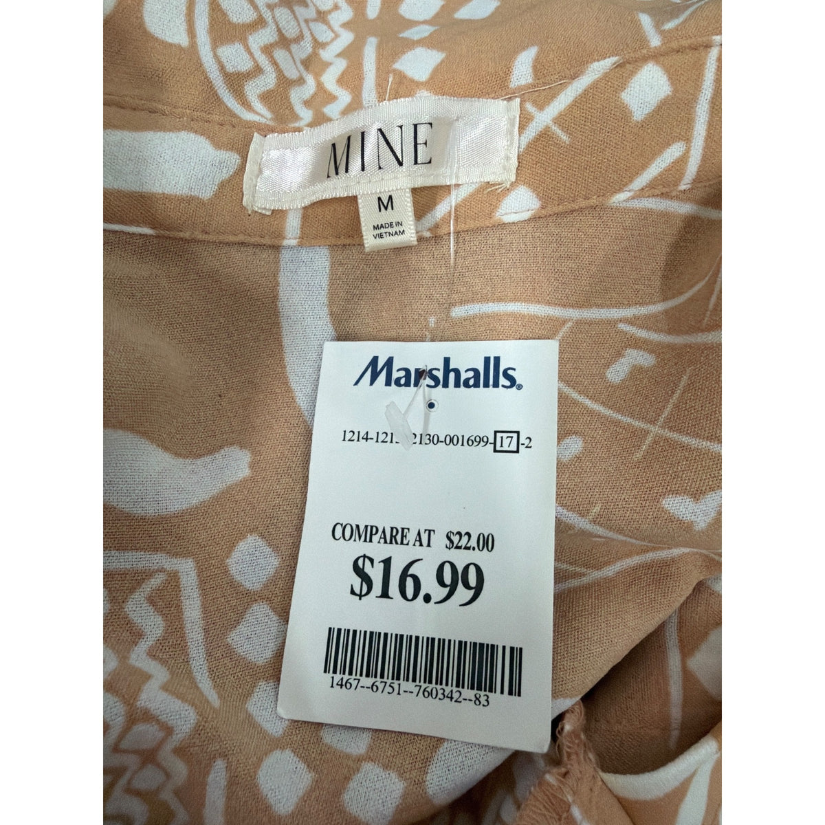 Mine Womens Beige/White Rayon Collared Short Sleeve Tiered Graphic Dress Medium