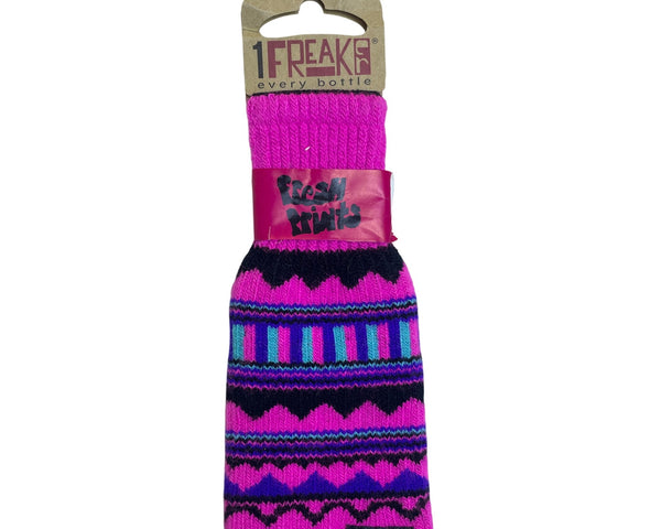 Freaker USA Pink Multi-Color Knit Bottle Insulator Fresh Prints Design