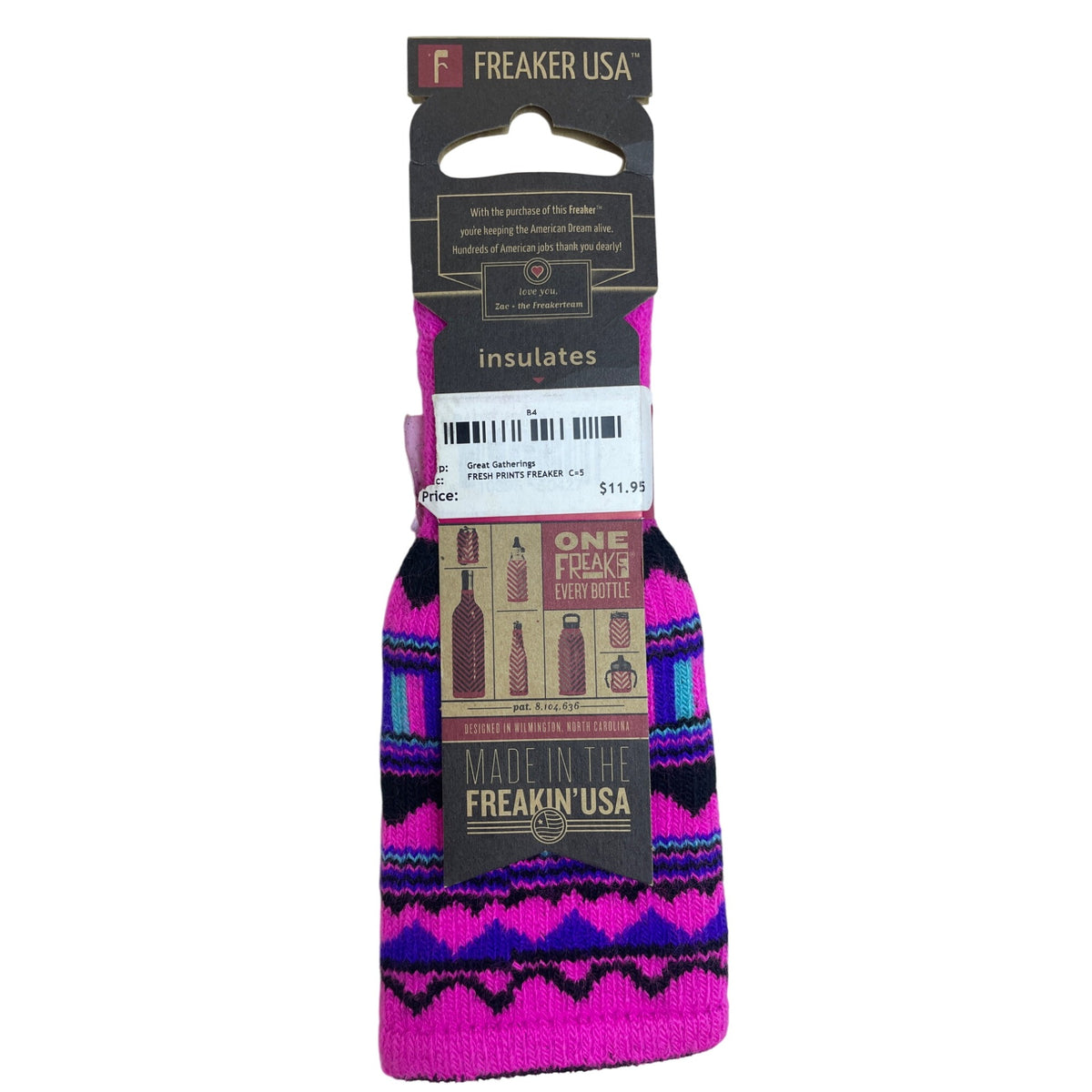 Freaker USA Pink Multi-Color Knit Bottle Insulator Fresh Prints Design