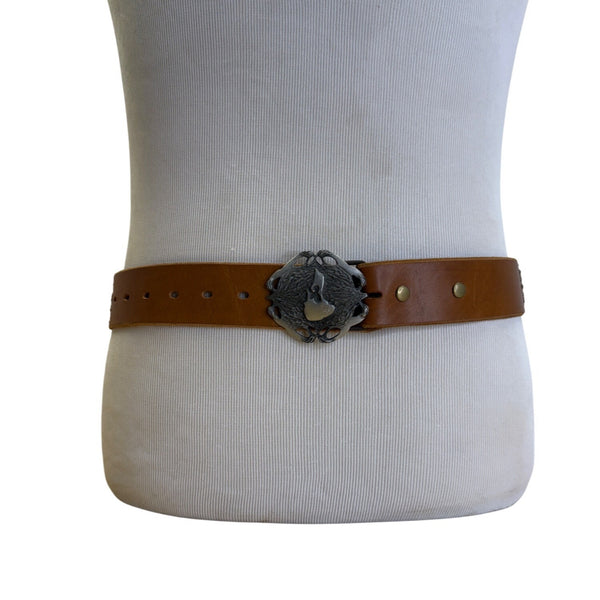 Antik Denim Brown Leather Belt W/ Silver Buckle & Decorative Studs Sz 38/40