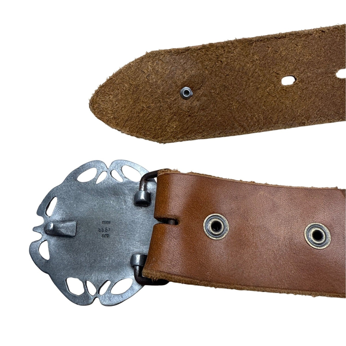 Antik Denim Brown Leather Belt W/ Silver Buckle & Decorative Studs Sz 38/40