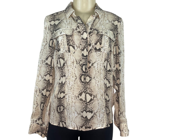 White House Black Market Snakeskin Print Button-Up Blouse W/ Pockets Womens Sz 4