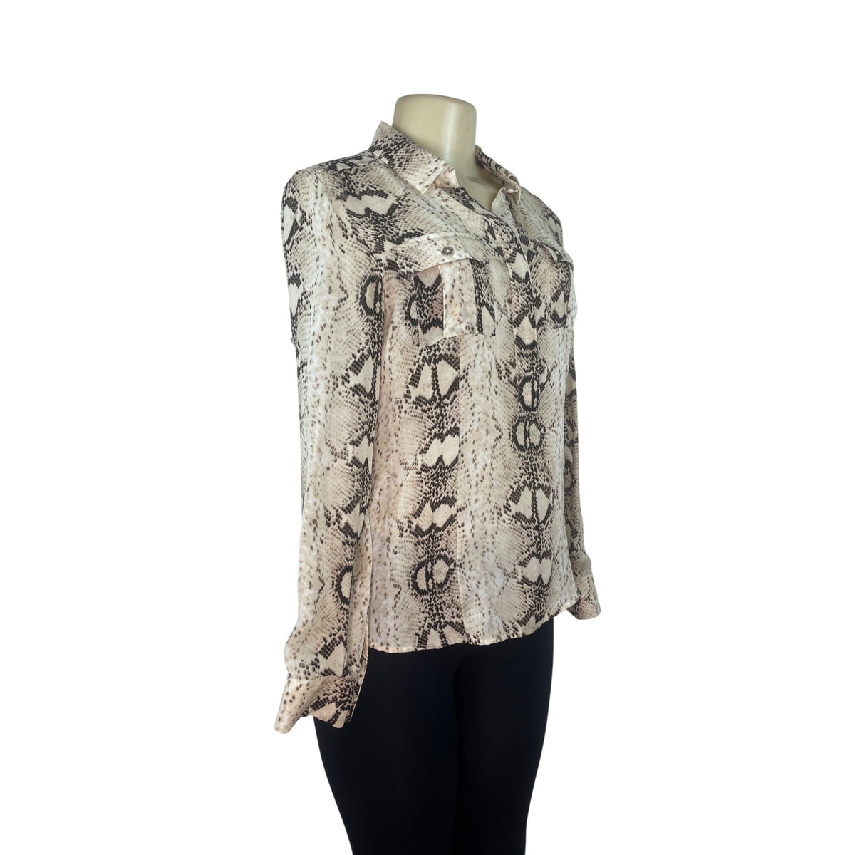 White House Black Market Snakeskin Print Button-Up Blouse W/ Pockets Womens Sz 4