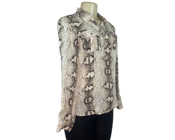 White House Black Market Snakeskin Print Button-Up Blouse W/ Pockets Womens Sz 4