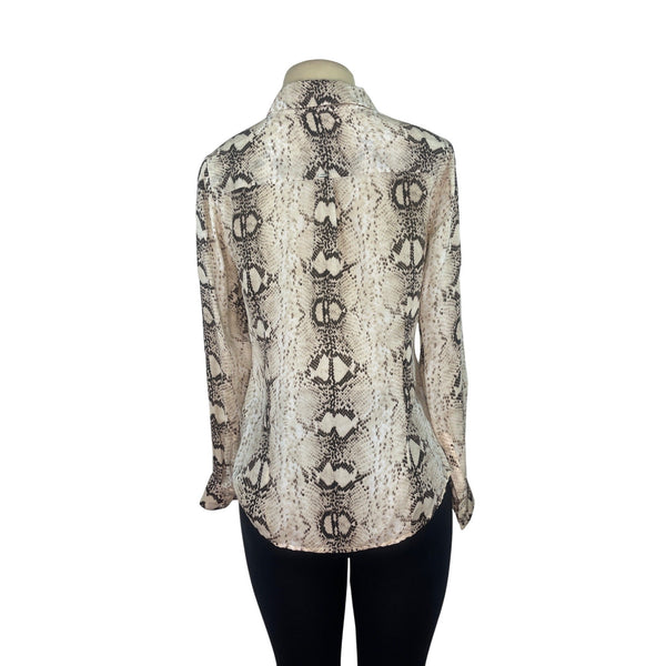 White House Black Market Snakeskin Print Button-Up Blouse W/ Pockets Womens Sz 4