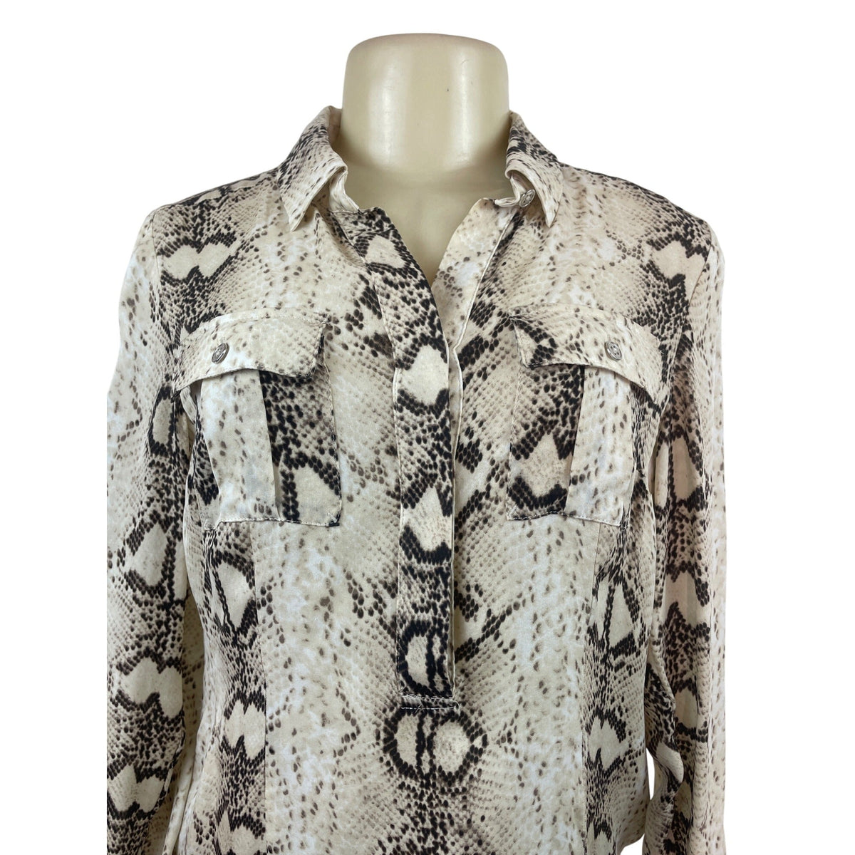 White House Black Market Snakeskin Print Button-Up Blouse W/ Pockets Womens Sz 4
