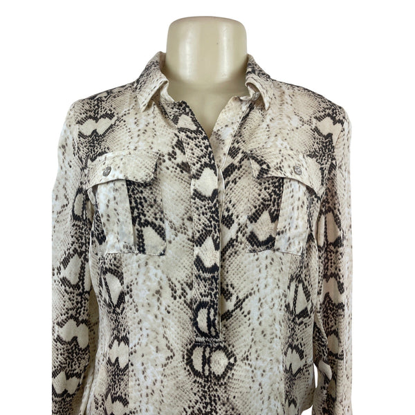 White House Black Market Snakeskin Print Button-Up Blouse W/ Pockets Womens Sz 4