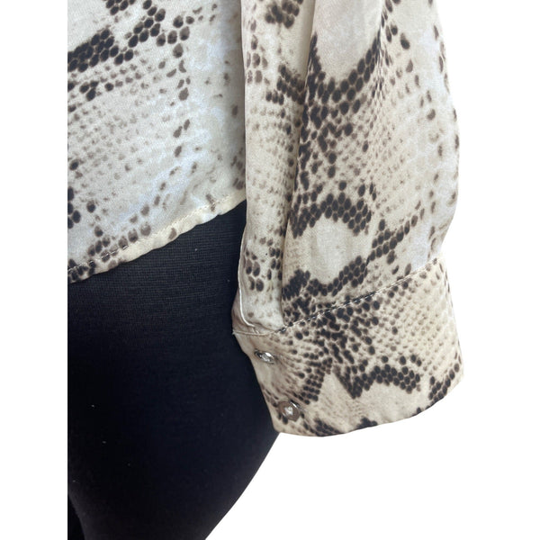 White House Black Market Snakeskin Print Button-Up Blouse W/ Pockets Womens Sz 4