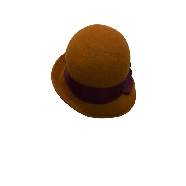 Kathy Jeanne Women’s Brown Felt Burgundy Ribbon Cloche Hat Stylish Vintage Look