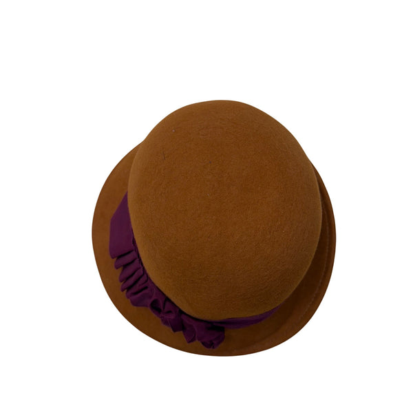 Kathy Jeanne Women’s Brown Felt Burgundy Ribbon Cloche Hat Stylish Vintage Look