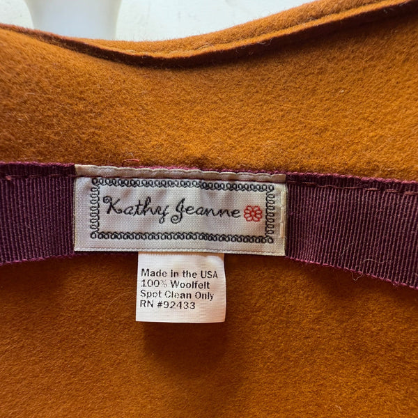 Kathy Jeanne Women’s Brown Felt Burgundy Ribbon Cloche Hat Stylish Vintage Look