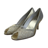 Stuart Weitzman Women’s Gold Chantilly Lace Chantelle Peep Toe Heels Size M6