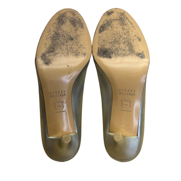 Stuart Weitzman Women’s Gold Chantilly Lace Chantelle Peep Toe Heels Size M6