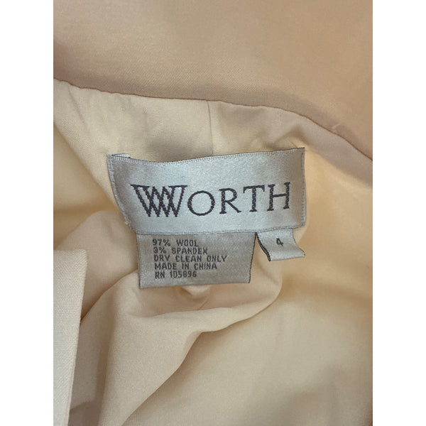 Worth Womens Beige Wool Blend Cropped Blazer Jacket Size 4 Stylish China-Made