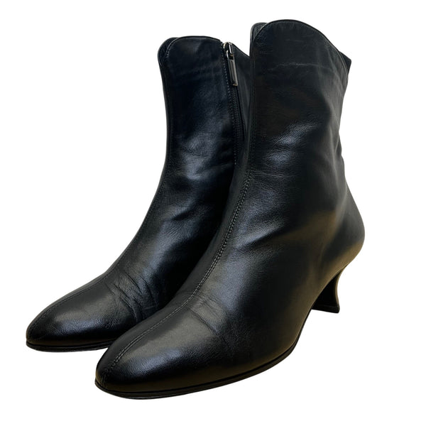 Thierry Rabotin Women’s Black Leather Ankle Boots Low Heel Size 38