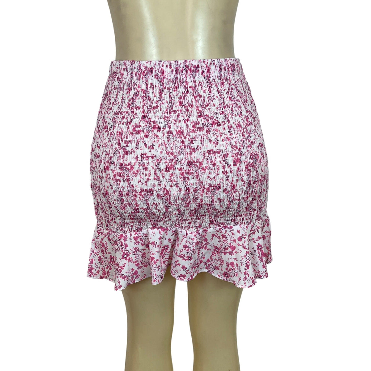O.Vianca Women's Pink & White Floral Smocked Mini Skirt Sz L- New