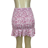 O.Vianca Women's Pink & White Floral Smocked Mini Skirt Sz L- New