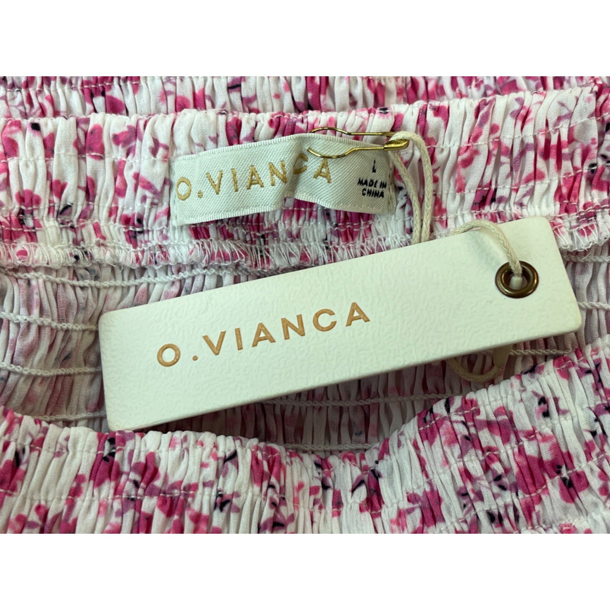 O.Vianca Women's Pink & White Floral Smocked Mini Skirt Sz L- New