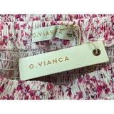 O.Vianca Women's Pink & White Floral Smocked Mini Skirt Sz L- New