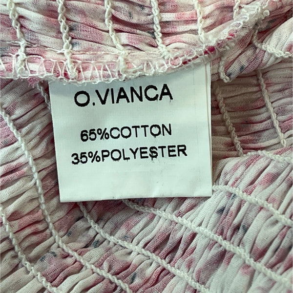 O.Vianca Women's Pink & White Floral Smocked Mini Skirt Sz L- New