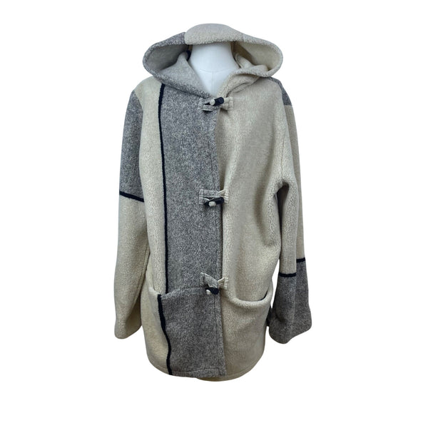 Maralyce Ferree Women's Beige & Gray Hooded Toggle Coat Warm Casual Cozy Size M