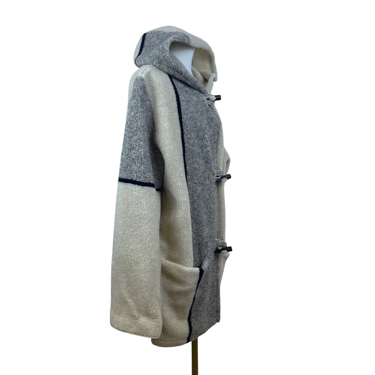 Maralyce Ferree Women's Beige & Gray Hooded Toggle Coat Warm Casual Cozy Size M