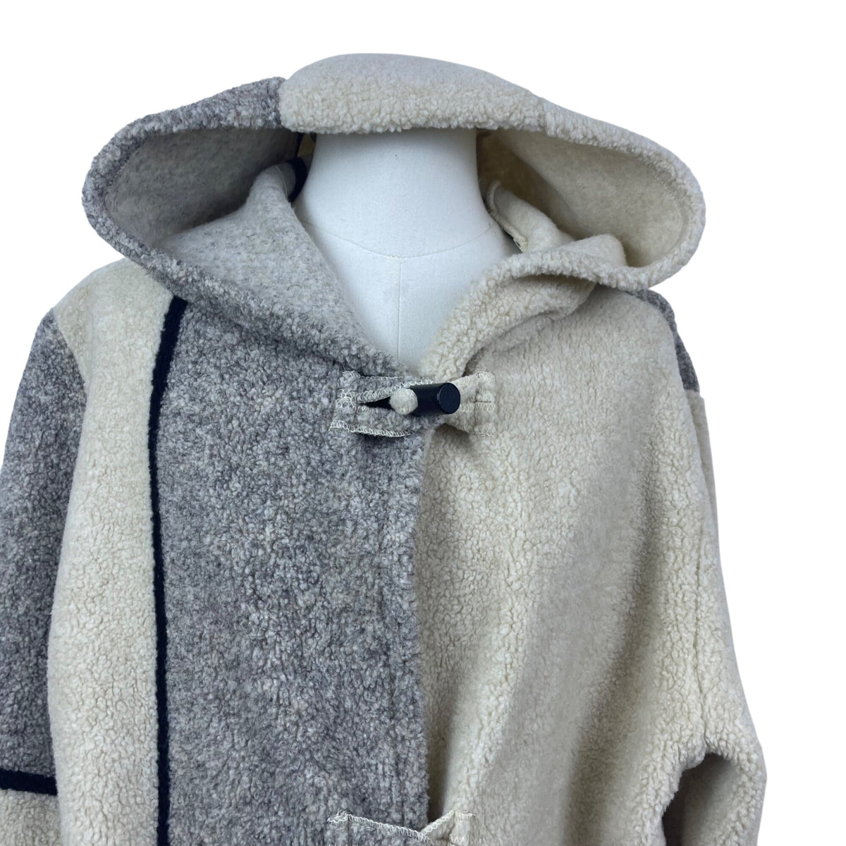 Maralyce Ferree Women's Beige & Gray Hooded Toggle Coat Warm Casual Cozy Size M