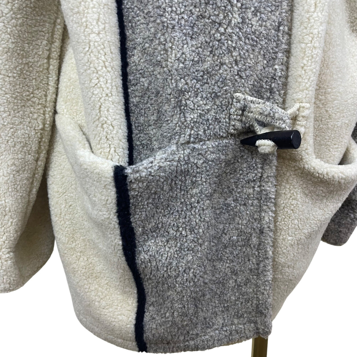 Maralyce Ferree Women's Beige & Gray Hooded Toggle Coat Warm Casual Cozy Size M